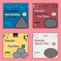Ramadan spécial iftar nourriture menu ensemble social médias Publier modèle vecteur
