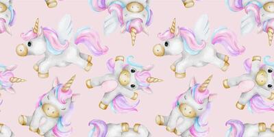 impression de mignonne peu licornes. Contexte de bébé poneys. aquarelle main tiré sans couture modèle pour enfants pièces, marchandises, vêtements, cartes postales, bébé douche et garderie, en tissu vecteur