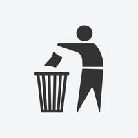 rangé homme icône vecteur. poubelle, peut, déchets, faire ne pas litière vecteur symbole.