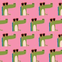 modèle avec mignonne dessin animé alligator crocodiles bain de soleil avec cœur des lunettes et rose Contexte vecteur