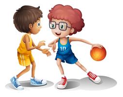 Enfants jouant au basket vecteur