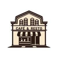 café et resto bâtiment logo illustration vecteur. vecteur