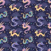 mignonne chinois dragon. vecteur illustration, sans couture modèle sur bleu Contexte