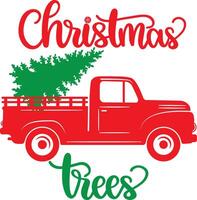 Noël arbre camion, ferme camion, rouge camion, joyeux Noël, Père Noël, Noël vacances, vecteur illustration fichier