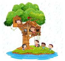 Enfants jouant dans la cabane dans les arbres sur l&#39;île vecteur