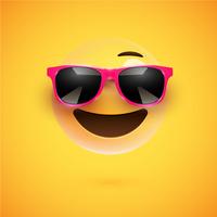 Smiley 3D haute-détaillé avec lunettes de soleil sur un fond coloré, illustration vectorielle vecteur