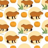 capybara sans couture modèle avec feuilles et des oranges. vecteur modèle pour emballage, couverture, Cas