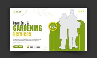 entreprise pelouse se soucier et jardinage ou aménagement paysager prestations de service vivre courant vidéo la vignette conception, pelouse tondeuse, jardinage, promotion, social médias poste, couverture modèle, abstrait vert, Jaune Couleur formes vecteur