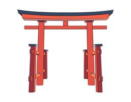 Japonais rouge porte de torii tombeau. ancien architecture de Japon. Couleur dessiné à la main image. isolé objet sur une blanc Contexte. vecteur illustration.