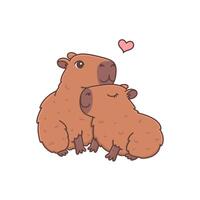 mignonne étreindre capybaras valentines. marrant rongeur couple dans l'amour. adorable sucré animaux. vecteur illustration dessin animé style pour vacances impression isolé sur blanc Contexte