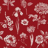 abstrait moderne floral sans couture modèle avec main tiré fleur dans toile de jouy style. rétro élégance répéter imprimer. ancien conception pour tissu, fond d'écran ou emballage vecteur