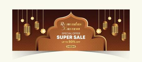 Ramadan kareem la toile Contexte super vente bannière avec podium pour afficher de produit. Ramadan méga gros vente promotion affiche et social médias poste. islamique spécial offre promotion bannière conception modèle vecteur