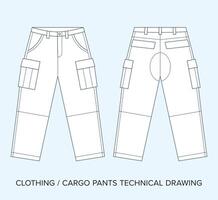 cargaison un pantalon avec les poches, technique dessin, vêtements plan pour mode designers vecteur