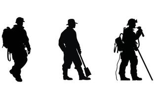 pompier silhouettes, vecteur silhouette sapeurs pompiers pose, sapeur pompier avec équipement silhouette vecteur