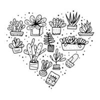 plantes succulentes dans griffonnage style. vecteur illustration.