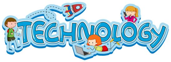 Word design pour la technologie avec des enfants et des gadgets vecteur