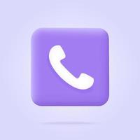 icône d'appel téléphonique dans un style 3d branché sur le bouton carré bleu. symbole de téléphone blanc. illustration vectorielle isolée sur fond violet ou violet vecteur