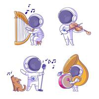 mignonne astronaute en chantant, dessin animé style ensemble vecteur