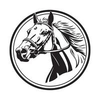 courses cheval logo conception, cheval tête silhouette sur noir et blanc Contexte dans cercle vecteur