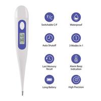 médical numérique thermomètre, Température scanner. électronique équipement sur une blanc Contexte. une mesure dispositif avec une en bonne santé résultat vecteur