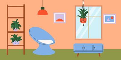 intérieur de confortable pièce avec fenêtre et macramé plante. vecteur illustration.