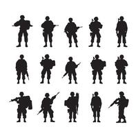 une noir silhouette soldat ensemble vecteur