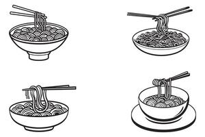 griffonnage nouille à bol et bâton contour vecteur sur blanc Contexte illustration