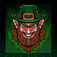 st. patricks journée lutin tête mascotte fantaisie arts. esport logo conception. vecteur