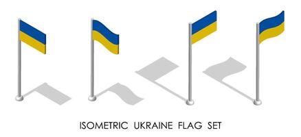 isométrique drapeau de Ukraine dans statique position et dans mouvement sur mât de drapeau. 3d vecteur