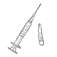 seringue et ampoule griffonnage style vecteur illustration isolé sur blanc Contexte. vaccination graphique esquisser