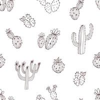 Naturel sans couture modèle avec monochrome main tiré vert cactus sur blanc Contexte. épanouissement mexicain désert les plantes. botanique vecteur illustration pour toile de fond, emballage, textile imprimer, fond d'écran.