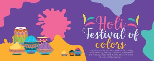 content Holi coloré bannière modèle Indien hindouisme Festival fête, social médias affiche conception et horizontal bannière modèle pour Holi Festival fête vecteur