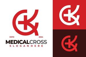 lettre k médical traverser logo conception vecteur symbole icône illustration