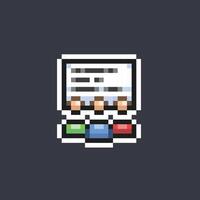 public avec article planche dans pixel art style vecteur