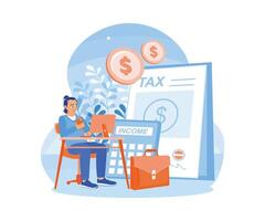 Hommes calculer et analyser entreprise le revenu et impôts. comptables préparer impôt documents. impôt Audit concept. plat vecteur illustration.