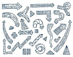ensemble de flèches dans griffonnage style isolé sur blanc arrière-plan, vecteur main tiré griffonnage ensemble de flèches thème. vecteur illustration