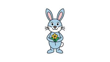 Pâques lapin en portant fleur charmant vecteur illustration pour de fête dessins