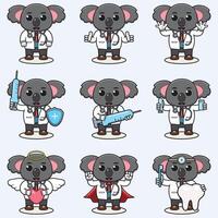 vecteur illustration de mignonne koala dessin animé avec médecin costume. ensemble de mignonne koala personnages. collection de marrant peu koala .