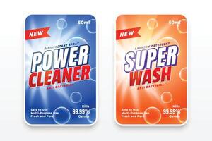 Puissance nettoyeur désinfectant laver Étiquettes ensemble de deux vecteur