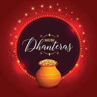 shubh dhanteras occasion brillant Contexte avec d'or pièce de monnaie pot vecteur