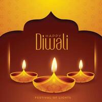 hindou diwali Festival carte avec réaliste diya vecteur