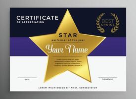 certificat de appréciation modèle avec d'or étoile vecteur