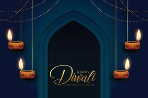 Indien religieux diwali Festival Contexte avec pendaison diya vecteur