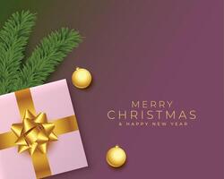 joyeux Noël réaliste salutation avec cadeaux et pin arbre feuilles vecteur