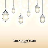 milad ONU nabi carte avec les lampes décoration conception vecteur