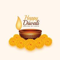 content diwali carte avec diya et souci fleur vecteur