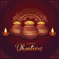 content dhanteras d'or pièce de monnaie pot et diya Contexte vecteur