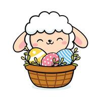 mignonne Pâques mouton personnage avec des œufs dans une panier vecteur