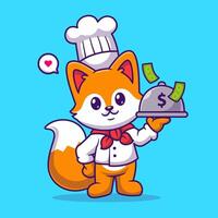 mignonne chef Renard en portant argent dessin animé vecteur icône illustration. animal affaires icône concept isolé prime vecteur. plat dessin animé style