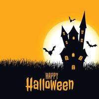 content Halloween effrayant carte Château avec lune et chauves-souris vecteur